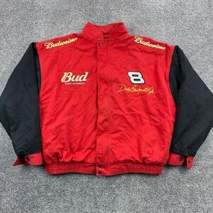 Vintage Budweiser Racing Jacket Mens 2XL Red Cotton Dale Jr #8 Competitors View